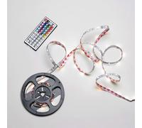 Ruban LED multicolore RVB adhésif de 5 mètres avec 150 LED, 36 W, 12 V, 850 lumens, IP 20. Conçu pour : éclairage décoratif et ambiant.