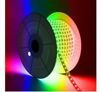 Ruban LED RGB 220V SMD 60 LED/m BOBINE 50m 9,5W/m Largeur 14,5mm Coupe 100cm IP65 avec Télécommande IR RGB