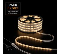 Ruban LED Tunnel 150M 2835 220V AC 9W/m IP65 120 LED/m (3 rubans 50M raccordable + alimentation) - Blanc Neutre (4000K - 5500K)
