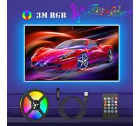 Ruban LED TV 3M, Bande Lumineuse LED RGB Multicolore Musical avec Télécommande, Bandeau LED Auto-adhésif, 8 Couleurs et 4 Modes Décor pour Chambre Maison Télévision
