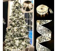 Ruban lumineux de Noël de 6 m, étanche, 60 lumières LED, pour chambre à coucher, mur, jardin, terrasse, décorations d'arbre de Noël (argenté)