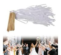Ruban Mariage,30 Pièces Baguettes de Mariage avec Cloches en Ruban de Soie Blanche Baguettees De Fée Bâton Magiques en Soie Baguette de Ruban Baguette de Souhait pour Fête de Mariage Anniversaires