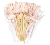 Ruban Mariage 50 Pcs, Baguettes de Mariage Fée Bâton, Magiques en Soie avec Clochettes, Serpentin Wedding, Baguettes Bâtons Ribbo pour Fête de Wedding Anniversaires (Couleur champagne)
