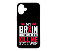 Ruban Motif My Brain Try to Kill Me But I Won Coque pour iPhone 16 Plus