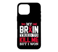 Ruban Motif My Brain Try to Kill Me But I Won Coque pour iPhone 16 Pro Max
