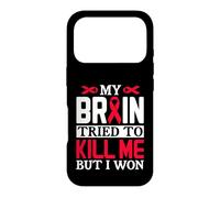 Ruban Motif My Brain Try to Kill Me But I Won Coque pour iPhone 17 Pro