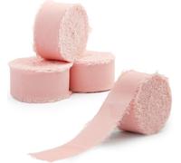 Ruban Mousseline Rose Clair, 4 Rouleaux De Ruban En Mousseline De Soie 2,5 Cm X 10 M, Effiloché Pour Invitations De Mariage, Bouquets De Mariée, Cadeaux Emballages, Bricolage