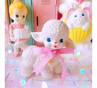Ruban Mouton Agneau Classique Girly Doux Décor De N¿Ud De C¿Ur, Jouet En Caoutchouc Mignon Décor Jouets De Poupée Rose Pour Filles, Cadeau De Bureau Pour Enfants