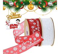 Ruban Noël pour Emballage Cadeau,2 Rouleaux Rouge Blanc Ruban Satin Decoratif Ruban Organdi Tissu de Noel,Ruban de Satin 25mm Rubans Cadeaux Noël pour Artisanat Couronnes Noeuds Gâteau d'arbre de Noël