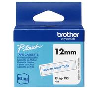 Ruban non laminé Brother BTAG-133 / BTAG133, bleu sur transparent, 12 mm