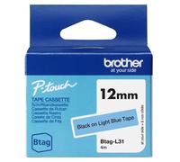 Ruban non laminé Brother BTAG-L31 / BTAGL31, noir sur bleu clair, 12 mm