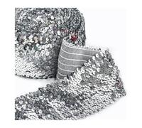 Ruban Paillette Bande élastique en dentelle à paillettes, 1/2/3/4/5M, 75mm, for décoration de robe danse, ruban for vêtements, sangle extensible, accessoires couture, bricolage(Silver,75mm-1Meter)