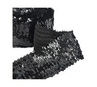 Ruban Paillette Bande élastique en dentelle à paillettes, 1/2/3/4/5M, 75mm, for décoration de robe danse, ruban for vêtements, sangle extensible, accessoires couture, bricolage(Black,75mm-3Meters)