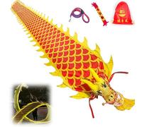 Ruban Poi Dragon Lumineux LED, Flûte de Soie avec Tête de Dragon 3D et Lumières RGB, Accessoire de Danse du Dragon Chinois pour Parc Extérieur, Plage, Fête et Équipement de Fitness po Yellow 8m(26ft)