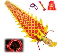 Ruban Poi Dragon Lumineux LED, Flûte de Soie avec Tête de Dragon 3D et Lumières RGB, Accessoire de Danse du Dragon Chinois pour Parc Extérieur, Plage, Fête et Équipement de Fitness pour Red 10m(33ft)