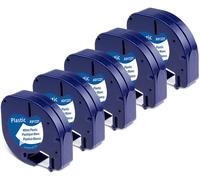 Ruban pour Étiqueteuse compatible pour Dymo LetraTag Ruban Plastique 12mm x 4m Noir sur Blanc, Recharge Dymo Ruban pour LT-100H LT-100T XR LT-110T(Dymo LetraTag Plastic White Label Tape S0721610)