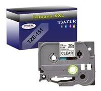 Ruban pour étiquettes laminées générique Brother Tze-151 pour étiqueteuses P-touch - Texte noir sur fond transparent - Largeur 24 mm x 8 mètres - T3AZUR G