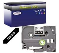 Ruban pour étiquettes laminées générique Brother Tze-345 pour étiqueteuses P-touch - Texte blanc sur fond noir - Largeur 18 mm x 8 mètres - T3AZUR G
