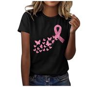 Ruban Rose Cancer du Sein Octobre Rose T-Shirt, Ruban de Sensibilisation Cancer du Sein d'Octobre T-Shirt Femme Grande Taille Sexy T-Shirts 2025 (B-Black, M)