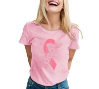 Ruban Rose De Sensibilisation Au Cancer du Sein Octobre T-Shirt Course Solidaire T - Shirt Cœur Tshirt Femme Contre Le Force Collective Tee Imprimé sur Thème Cancer Sein Manches Courtes,