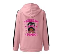 Ruban Rose Femme Sweat Surdimensionne à col Ras du Cou pour Femmes Imprimé Fermeture éclair Mois International de la Prévention Cancer Sein Long Grande Taille