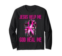 Ruban Rose « Jesus Help God Heal Me » pour la Sensibilisation au Cancer du Sein Manche Longue