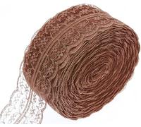 Ruban rouleau large 4 cm, longueur 30 verges motif floral en dentelle colorée pour décoration cadeau et mariage. (marron)