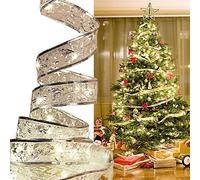Ruban Sapin Noël Pailleté LED Guirlande Lumineuse pour Decoration Sapin Noel, 5 m 50 LED pour sapin de Noël, Guirlande Noël Décoration Noël Extérieure et Intérieure pour Fête Soirée Mariage