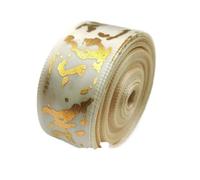 Ruban Satin (10 mètres/rouleau) Ruban de satin en marbre craquelé de 25 mm for emballage, impression sur feuille d'or, décoration de mariage de Noël, nœud de cheveux DIY(Beige)