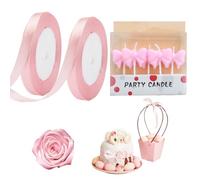 Ruban Satin, 2pcs Ruban Tissu 10mm x 22m, Avec Cinq Bougies, Ruban en Guise de Décoration de Gâteau, Ruban Cadeau Emballage, Ruban Décoratif pour Anniversaire