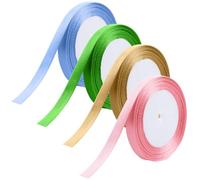 Ruban Satin 4 Populaires Couleurs,Ruban Cadeau Emballage 10mm x 22m,Ruban de Satin de Soie pour Décoration de Mariage,Bricolage,Fête,Couture,Coffrets,Bouquet