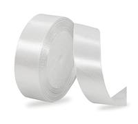 Ruban Satin Blanc 25mm, 23 mètres Rubans de Tissu pour Emballage Des Cadeaux, Artisanat, Bouquets, Projets de Couture, Anniversaire et Mariage Gâteau Décoration