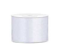 PartyDeco Ruban de satin blanc 50 mm x 25 m pour mariage, anniversaire, baptême, communion, Noël, fête, réunion de famille, matière textile