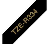 Ruban satin Brother TZe-R334 / TZER334, doré sur noir, 12 mm x 4 m