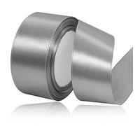 Ruban Satin Gris 40mm, 23 mètres Rubans de Tissu Argenté pour Emballage Des Cadeaux, Artisanat, Bouquets, Projets de Couture, Anniversaire et Mariage Gâteau Décoration