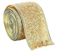 Ruban Satin Noël 3.8cm x 2m Pailleté pour déco Ruban Satin Noël(3.8CM Gold)