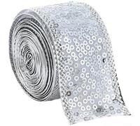 Ruban Satin Noël 3.8cm x 2m Pailleté pour déco Ruban Satin Noël(3.8CM Silver)