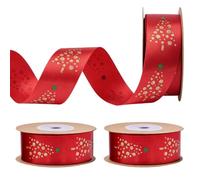 Ruban Satin Noël, Lot de 3 Rouleaux Motif Etoile, pour Emballage Cadeau