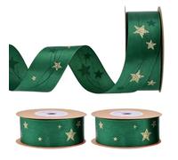 Ruban Satin Noël, Lot de 3 Rouleaux Motif Etoile, pour Emballage Cadeau