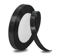 Ruban Satin Noir 10mm, 23 mètres Rubans de Tissu pour Emballage Des Cadeaux, Artisanat, Bouquets, Projets de Couture, Anniversaire et Mariage Gâteau Décoration