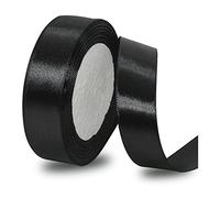 Ruban Satin Noir 20mm, 23 mètres Rubans de Tissu pour Emballage Des Cadeaux, Artisanat, Bouquets, Projets de Couture, Anniversaire et Mariage Gâteau Décoration