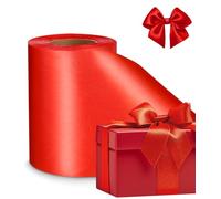 Ruban Satin Rouge, 10cm x 22m, Large pour Cadeau Emballage Cérémonie Mariage Noël Artisanat Décoration Noeud géant, décoration de sapin de Noël