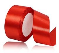 Ruban Satin Rouge 40mm, 23 mètres Rubans de Tissu pour Emballage Des Cadeaux, Artisanat, Bouquets, Projets de Couture, Anniversaire et Mariage Gâteau Décoration