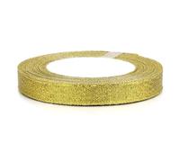 Ruban satiné naturel à paillettes dorées et argentées, 25 mètres/lot, 0,6 à 5 cm, for bricolage, artisanat, emballage cadeau, bouquets, décoration de fête et de Noël(Gold 1.2cm)