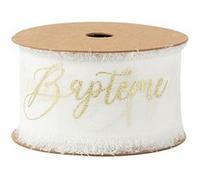 ruban soie effiloché baptême or 4cmx3m blanc - artifetes 93343 Blanc