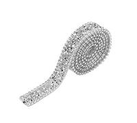 Ruban Sparkle Cristal Diamant Wrap Rouleau Cousu ou Hot Fix pour Robes De Bal Ceinture Applique Clip De Cheveux Collier Décoration[argent]Rubans