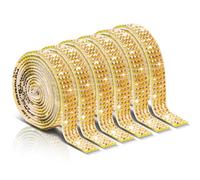 Ruban Strass Auto-Adhésif 6 Rouleaux 1 Yard Ruban Diamant Pailleté Bande Strass Auto-Adhésive Bandes de Strass Décoration pour Bricolage Artisanat Tissu Voiture Téléphone Portable (Or)