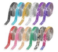 Ruban Strass Autocollant 12 Rouleaux 1 Yard 4 Rangées Ruban Strass Auto-Adhésif à Paillettes Couleur Arc-en-Ciel Bandes Scintillantes pour Voiture Téléphone Décoration de Fête