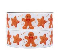 Ruban sur le thème de Noël 2 m x 22 mm de large, idéal pour décoration de gâteaux (bonhomme en pain d'épices et étoile)