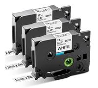 Ruban TZe-231 Laminated 12mm 0.47 White Compatible avec Brother P-touch PT-H110 H200 H100LB H107B H105 E110VP 1000 D210 (3, 12mm x 8m)